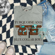 Load image into Gallery viewer, Turquoise &amp; Blue Collar construction Tshirt