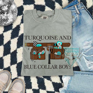 Turquoise & Blue Collar construction Tshirt