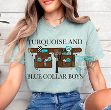 Load image into Gallery viewer, Turquoise &amp; Blue Collar construction Tshirt