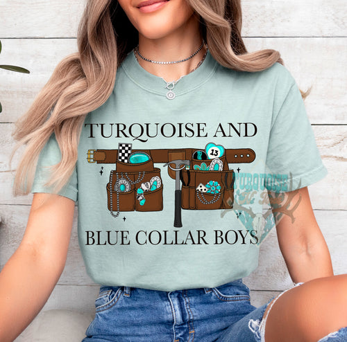 Turquoise & Blue Collar construction Tshirt