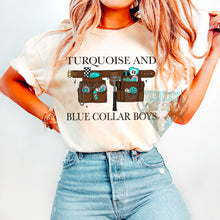 Load image into Gallery viewer, Turquoise &amp; Blue Collar construction Tshirt