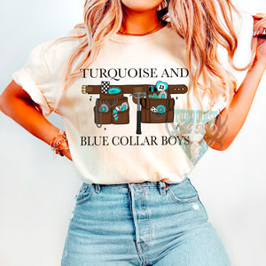 Turquoise & Blue Collar construction Tshirt