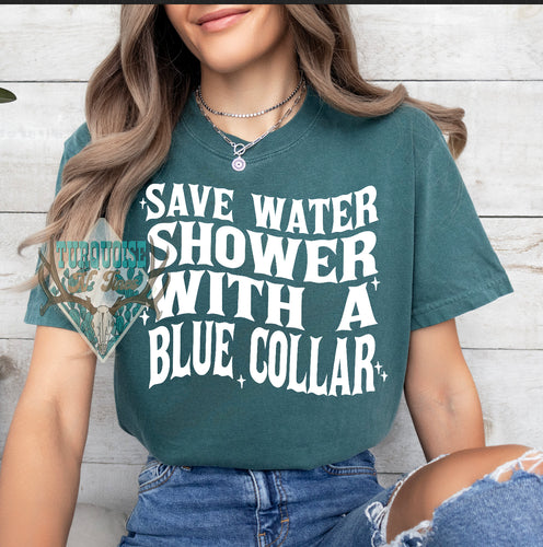 Save Water-Blue Collar Tshirt