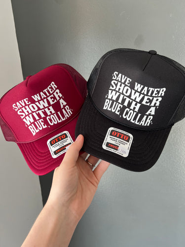 Save water blue collar hat