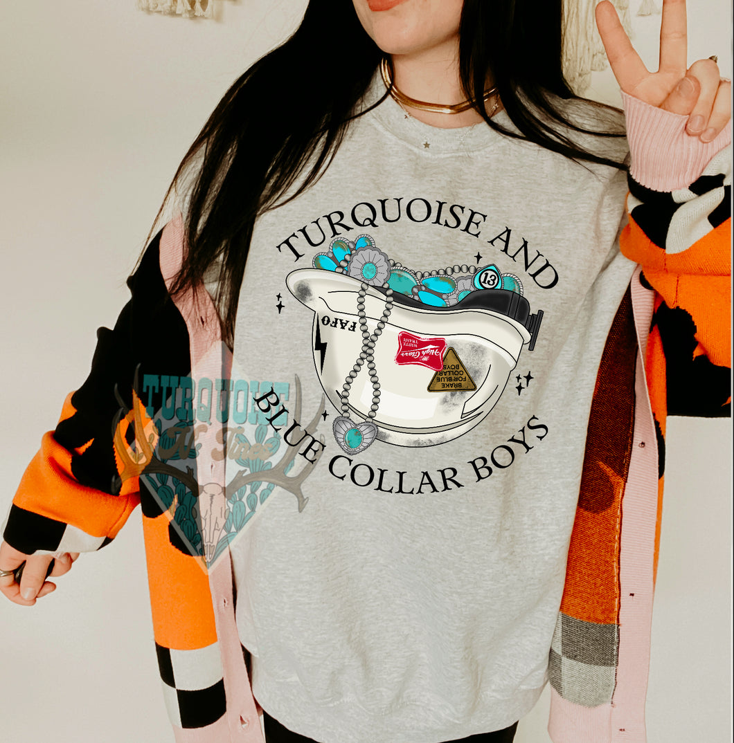 Turquoise Blue Collar Crewneck