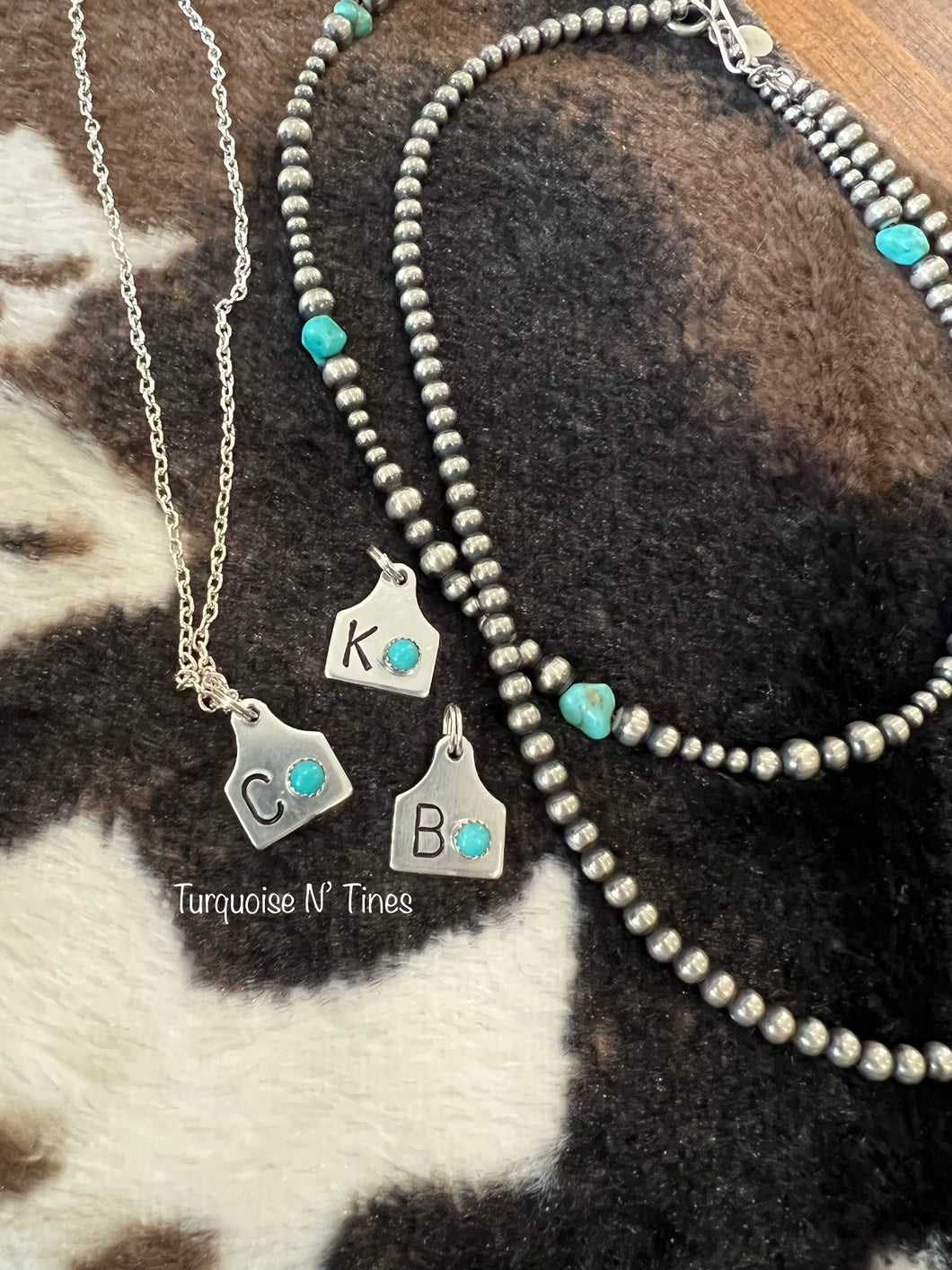 Mini cowtag w/ turquoise necklace